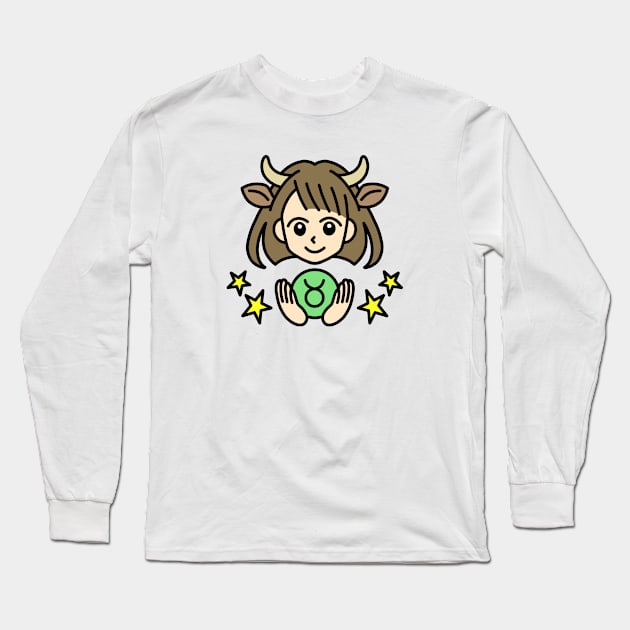 Taurus Zodiac Sign Long Sleeve T-Shirt by Yukarina